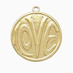 Copper LOVE Pendant Circle Gold Plated, approx 23mm [FD21608]