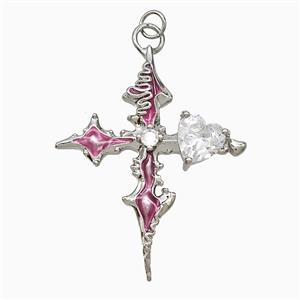 Copper Cross Pendant Pave Crystal Glass Platinum Plated, approx 30-40mm [FD21617]