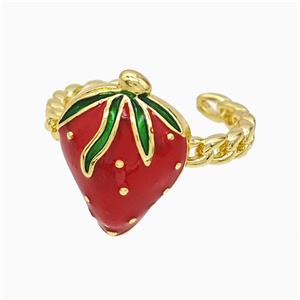 Copper Strawberry Rings Red Enamel Gold Plated, approx 12-16mm, 18mm dia [FD21635]