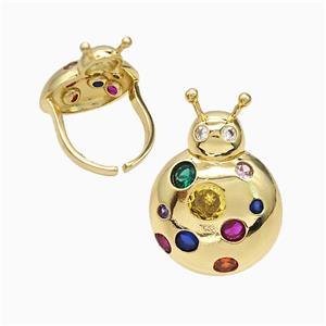 Copper Ladybug Rings Pave Zirconia Gold Plated, approx 21-30mm, 18mm dia [FD21636]