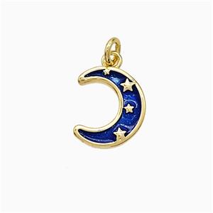 Copper Moon Pendant Blue Painted Star Gold Plated, approx 10-11mm [FD21639]