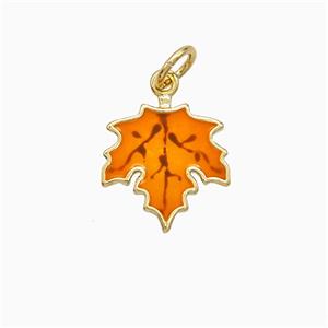 Copper Maple Leaf Pendant Orange Enamel Gold Plated, approx 11-12mm [FD21640]