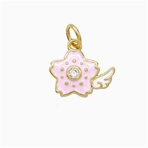 Copper Star Wings Pendant Pink Enamel Gold Plated, approx 10-13mm [FD21641]