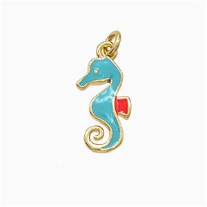 Copper Seahorse Pendant Teal Enamel Gold Plated, approx 7-14mm [FD21643]