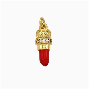Copper Lipstick Charms Pendant Pave Zirconia Red Enamel Gold Plated, approx 6-12.5mm [FD21649]