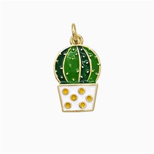 Copper Cactus Pendant Green Enamel Gold Plated, approx 9-13mm [FD21652]