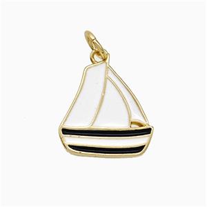 Sailboat Charms Copper Pendant White Black Enamel Gold Plated, approx 13-14mm [FD21655]