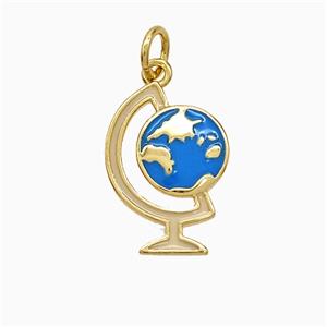 Copper Globe Pendant Blue Enamel Earth Gold Plated, approx 11-15mm [FD21656]