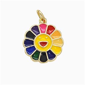 Copper Sunflower Pendant Multicolor Enamel Gold Plated, approx 14mm [FD21657]