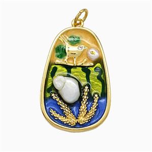Copper Flower Pendant Pave Pearlized Resin Multicolor Painted Bird Gold Plated, approx 18-27mm [FD21660]