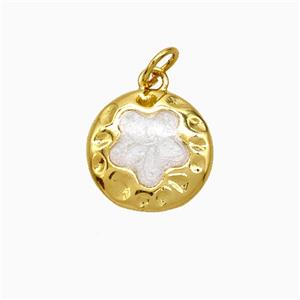 Copper Flower Pendant White Painted Gold Plated, approx 12.5mm [FD21663]