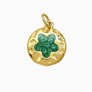 Copper Flower Pendant Green Painted Gold Plated, approx 12.5mm [FD21664]
