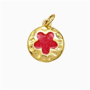 Copper Flower Pendant Red Painted Gold Plated, approx 12.5mm [FD21665]