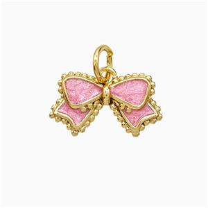 Copper Bowknot Pendant Pink Painted Gold Plated, approx 8-14mm [FD21667]