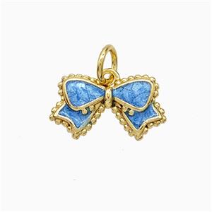 Copper Bowknot Pendant Blue Painted Gold Plated, approx 8-14mm [FD21668]