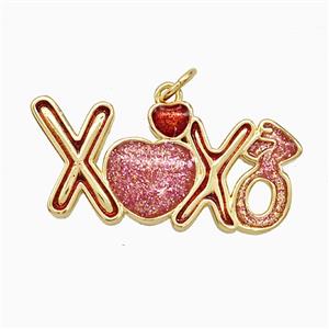 Copper XOXO Pendant Red Painted Gold Plated, approx 14-28mm [FD21679]