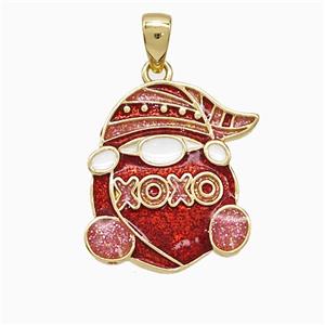 Santa Claus Charms Copper Pendant XOXO Red Painted Gold Plated, approx 18mm [FD21680]