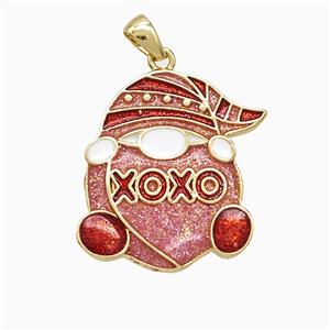 Santa Claus Charms Copper Pendant XOXO Red Painted Gold Plated, approx 22mm [FD21681]