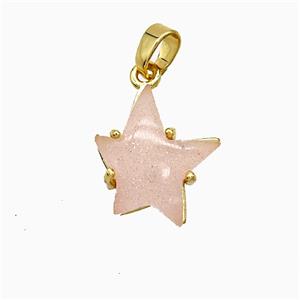 Pink Resin Star Pendant Copper Gold Plated, approx 13-14mm [FD21683]