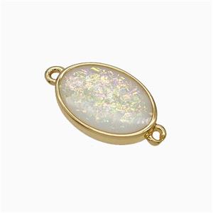 White Fire Opal Oval Connector Copper Gold Plated, approx 11-16mm [FD21695]