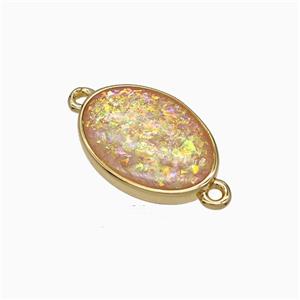Pink Fire Opal Oval Connector Copper Gold Plated, approx 11-16mm [FD21696]