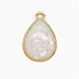 White Fire Opal Teardrop Pendant Copper Gold Plated, approx 12-16mm [FD21697]