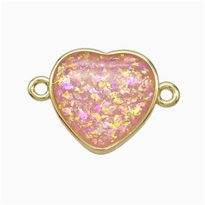 Pink Fire Opal Heart Connector Copper Gold Plated, approx 16mm [FD21700]