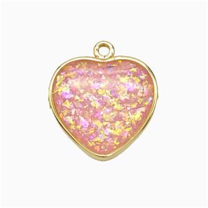 Pink Fire Opal Heart Pendant Copper Gold Plated, approx 16mm [FD21702]