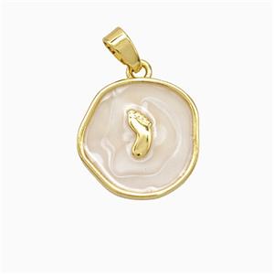 Copper Footprint Pendant White Painted Circle Gold Plated, approx 15mm [FD21703]