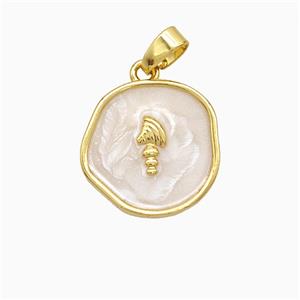 Copper Axe Charms Pendant White Painted Circle Gold Plated, approx 15mm [FD21704]
