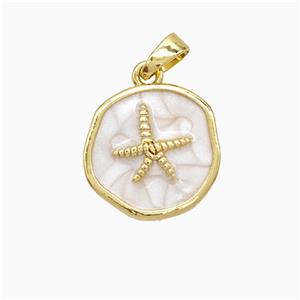 Copper Starfish Pendant White Painted Circle Gold Plated, approx 15mm [FD21705]