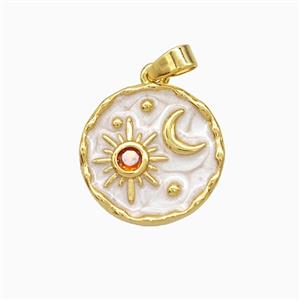 Copper Sun Moon Pendant White Painted Circle Gold Plated, approx 16mm [FD21708]