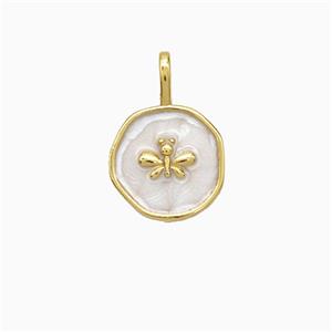 Copper Butterfly Pendant White Painted Circle Gold Plated, approx 12mm [FD21709]
