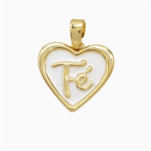 Copper Fe Heart Pendant White Enamel Gold Plated, approx 14-15mm [FD21710]