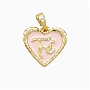 Copper Fe Heart Pendant Pink Enamel Gold Plated, approx 14-15mm [FD21711]