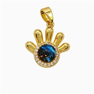 Copper Hand Pendant Pave Zirconia Resin Gold Plated, approx 13-15mm [FD21713]