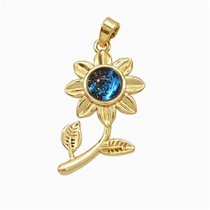 Copper Sunflower Pendant Pave Zirconia Resin Gold Plated, approx 15-25mm [FD21714]