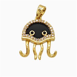 Copper Jellyfish Pendant Pave Zirconia Black Enamel Gold Plated, approx 14-17mm [FD21715]