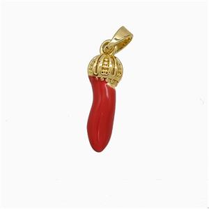 Copper Chili Pendant Red Enamel Gold Plated, approx 5-16mm [FD21716]