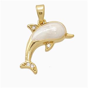 Copper Dolphin Pendant White Enamel Gold Plated, approx 15-18mm [FD21717]