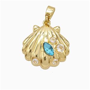 Copper Scallop Shell Pendant Pave Zirconia Gold Plated, approx 15-16mm [FD21718]