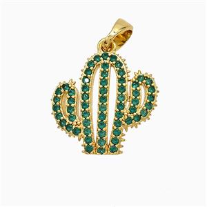 Copper Cactus Pendant Pave Zirconia Gold Plated, approx 15-16mm [FD21719]