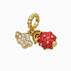Copper Pitaya Pendant Pave Zirconia Red Enamel Gold Plated, approx 6-10mm, 9-12mm, 8mm dia [FD21723]