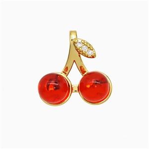 Copper Cherry Pendant Pave Crystal Glass Gold Plated, approx 15-16mm [FD21724]