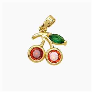 Copper Cherry Pendant Pave Crystal Glass Gold Plated, approx 11-13mm [FD21725]