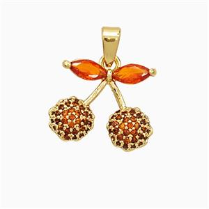 Copper Cherry Pendant Pave Zirconia Gold Plated, approx 12-15mm [FD21726]