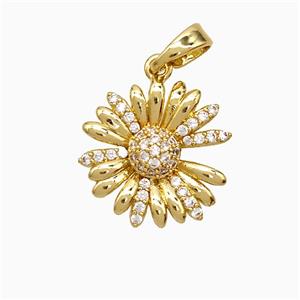 Copper Sunflower Pendant Pave Zirconia Gold Plated, approx 14mm [FD21730]