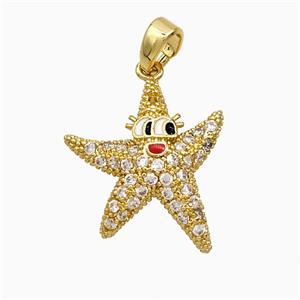Copper Starfish Pendant Micropave Zirconia Gold Plated, approx 16-18mm [FD21732]