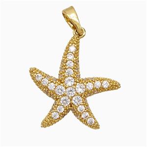 Copper Starfish Pendant Micropave Zirconia Gold Plated, approx 19mm [FD21733]
