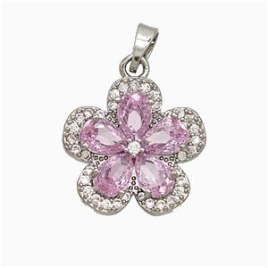 Copper Flower Pendant Pave Zirconia Crystal Glass Platinum Plated, approx 17mm [FD21735]
